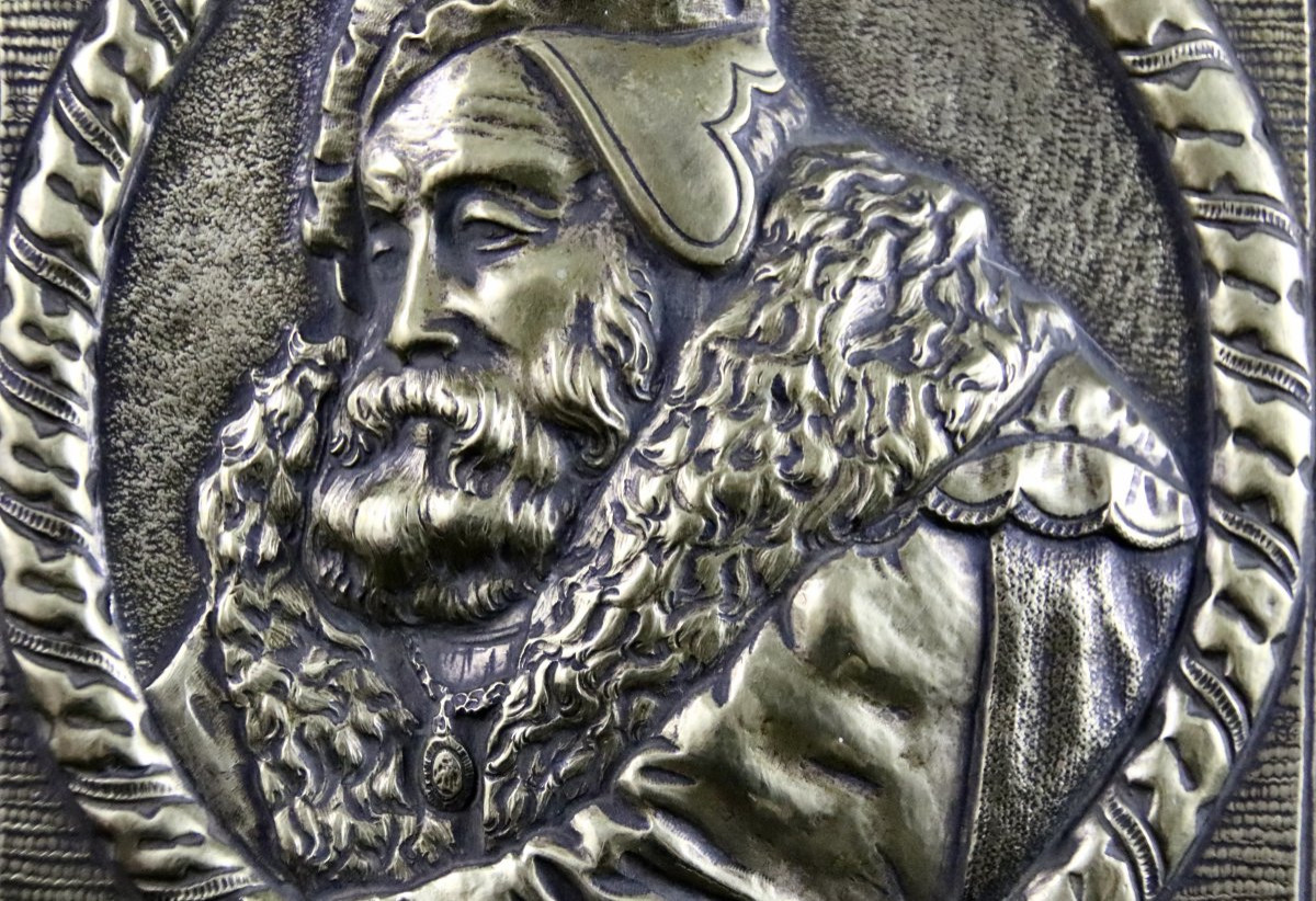 Plaque en laiton XVIIème représentant Nostradamus -photo-4