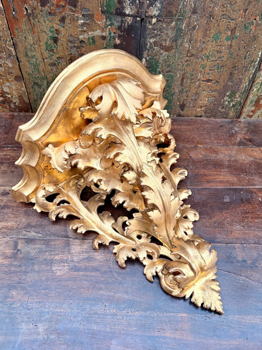 Openwork Carved Wall Console In Gilded Wood-photo-2