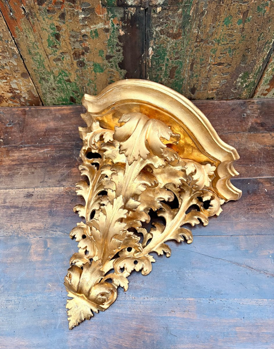 Openwork Carved Wall Console In Gilded Wood-photo-3