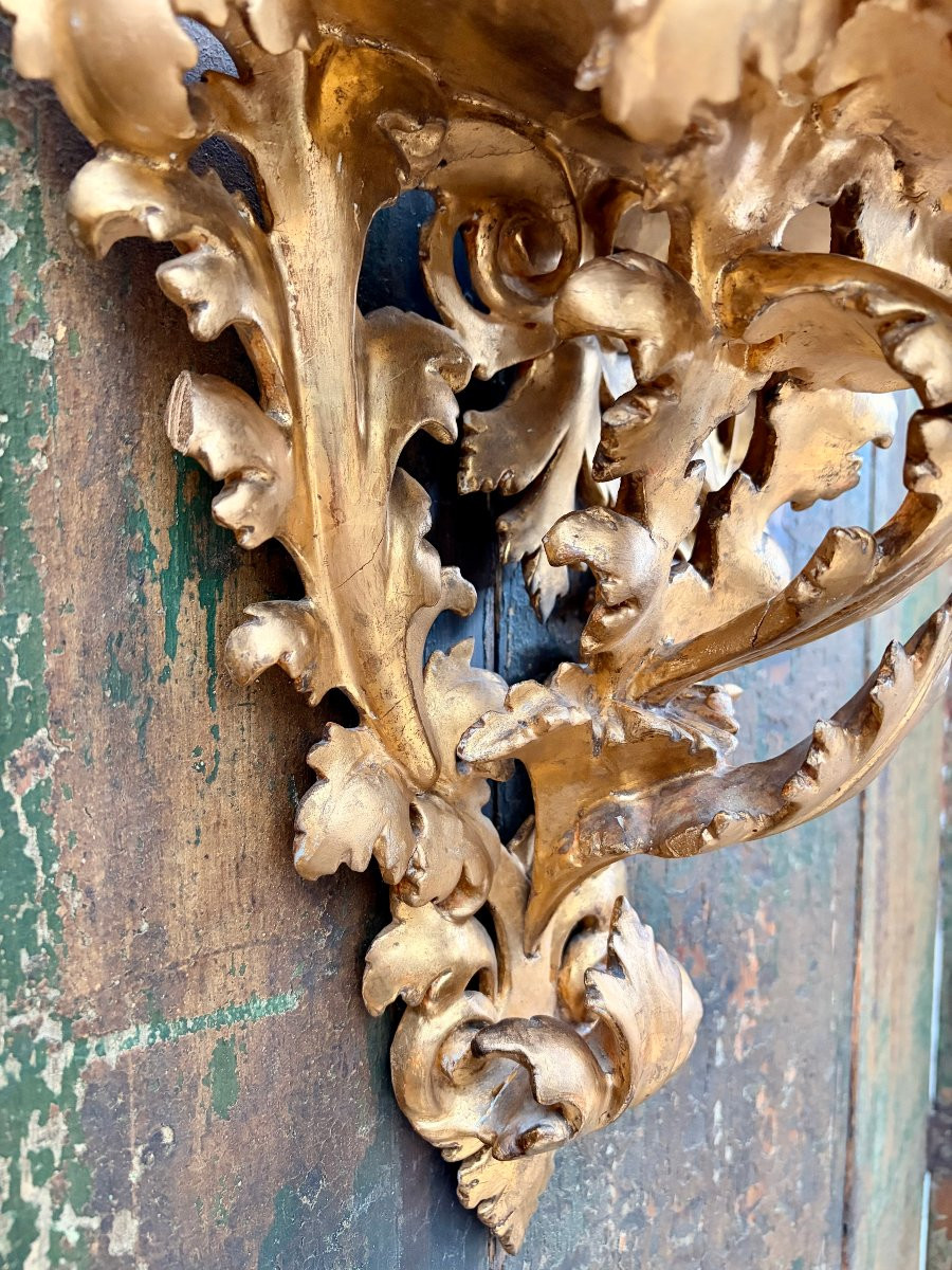 Openwork Carved Wall Console In Gilded Wood-photo-3