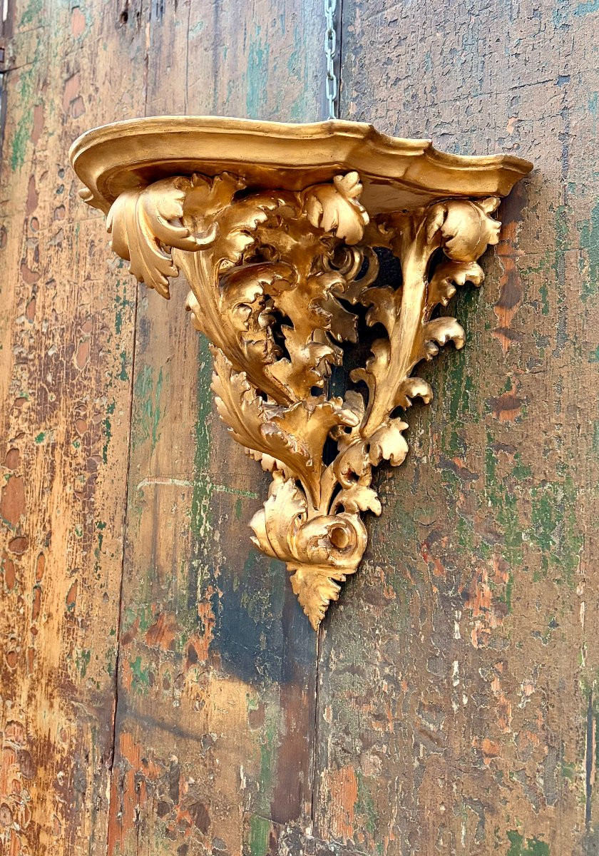 Openwork Carved Wall Console In Gilded Wood-photo-4