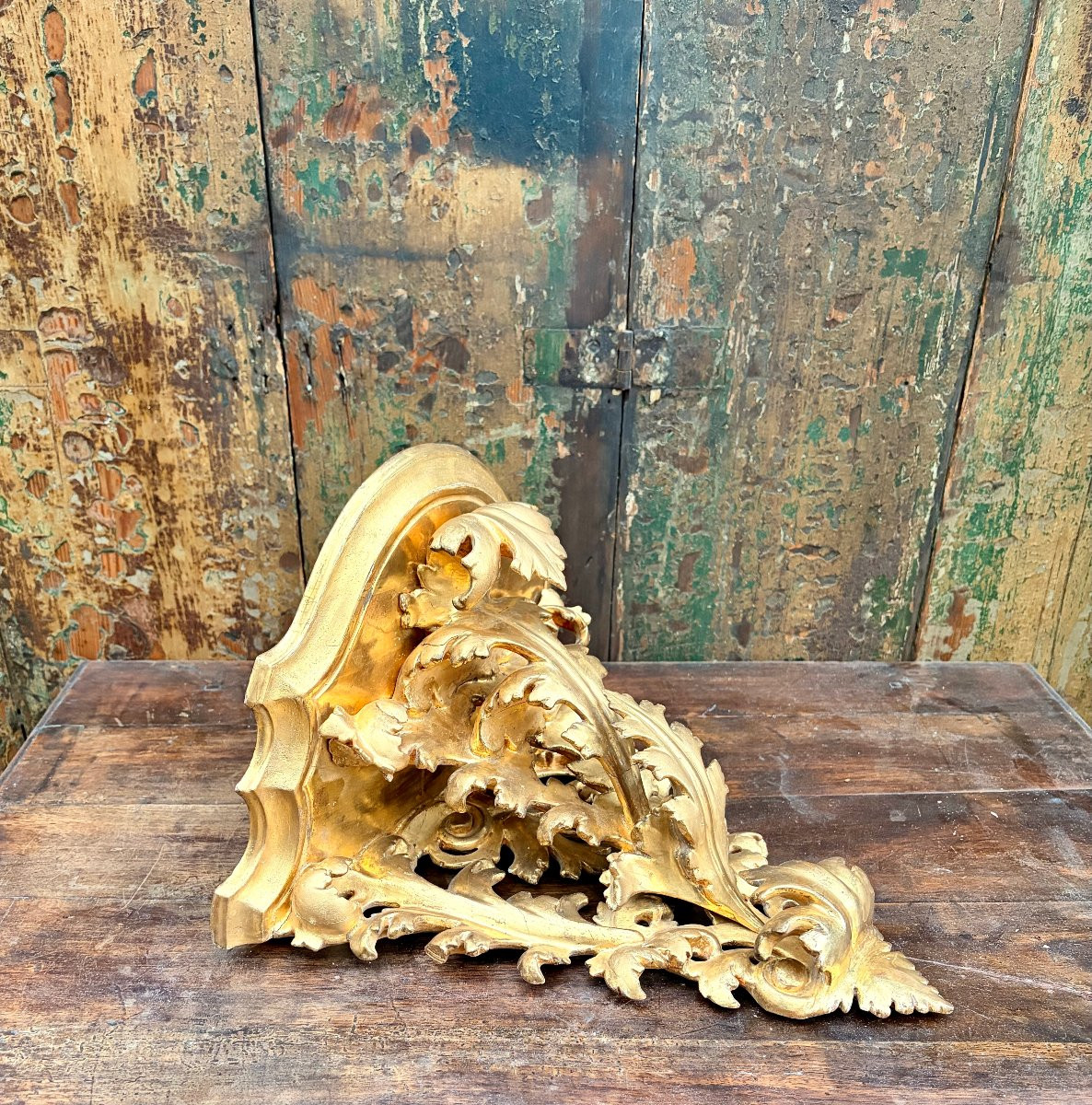 Openwork Carved Wall Console In Gilded Wood-photo-7