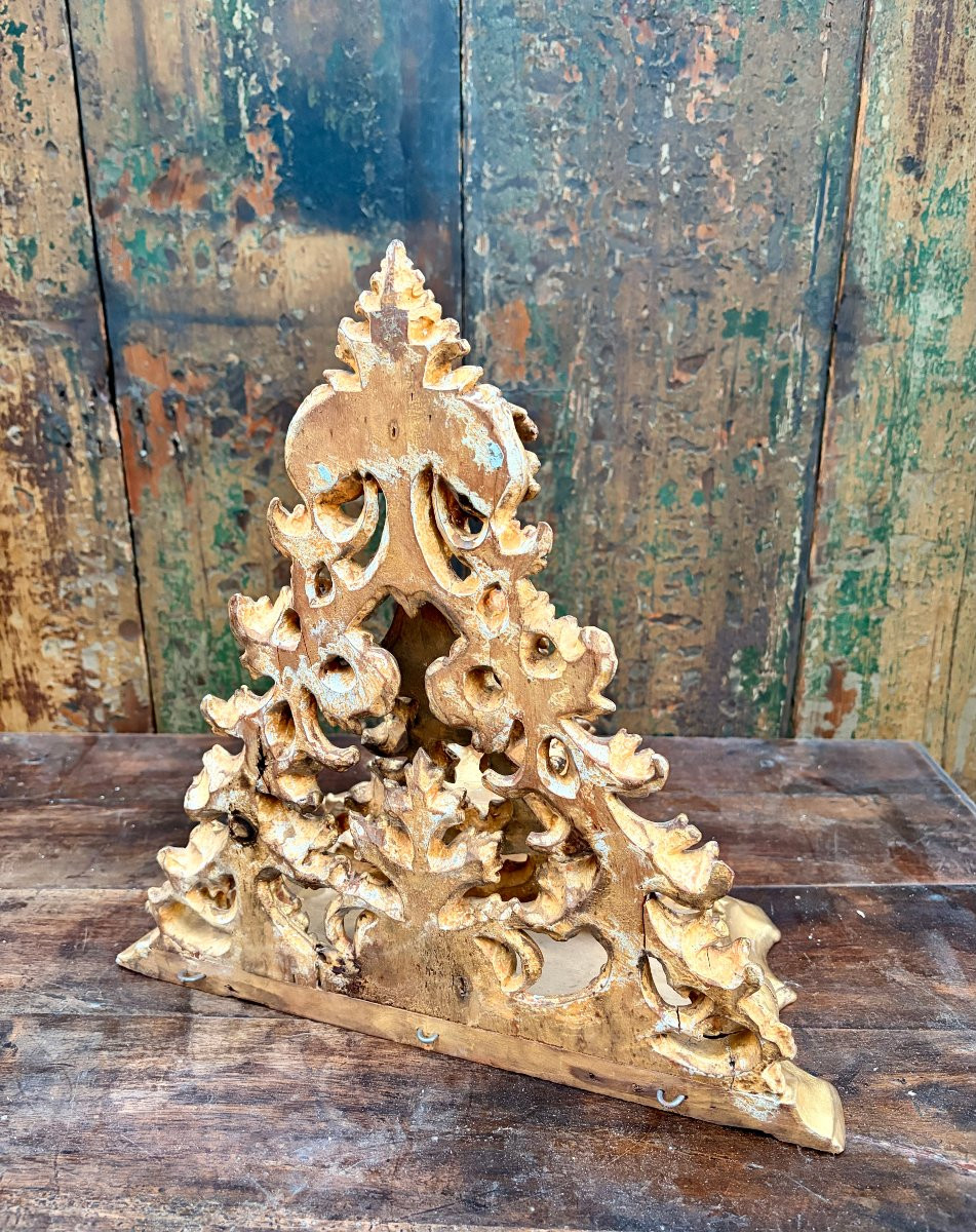 Openwork Carved Wall Console In Gilded Wood-photo-8