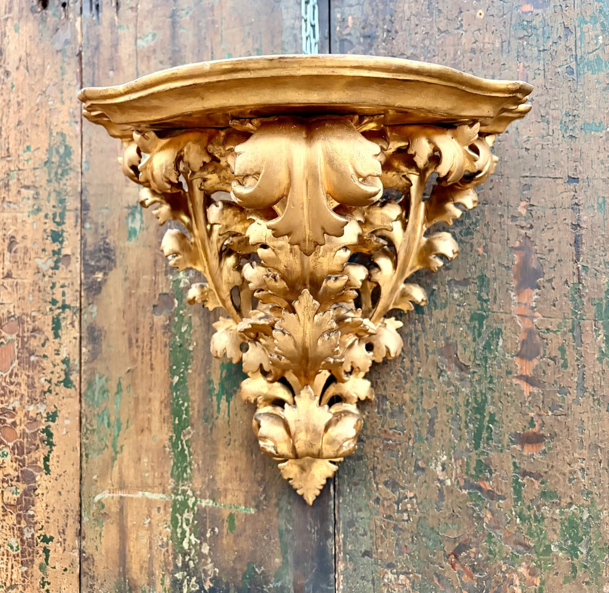 Openwork Carved Wall Console In Gilded Wood