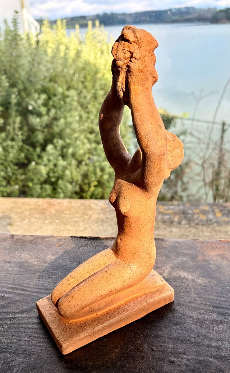 terre cuite jeune femme offrant un bouquet d'Édouard CAZEAUX-photo-2