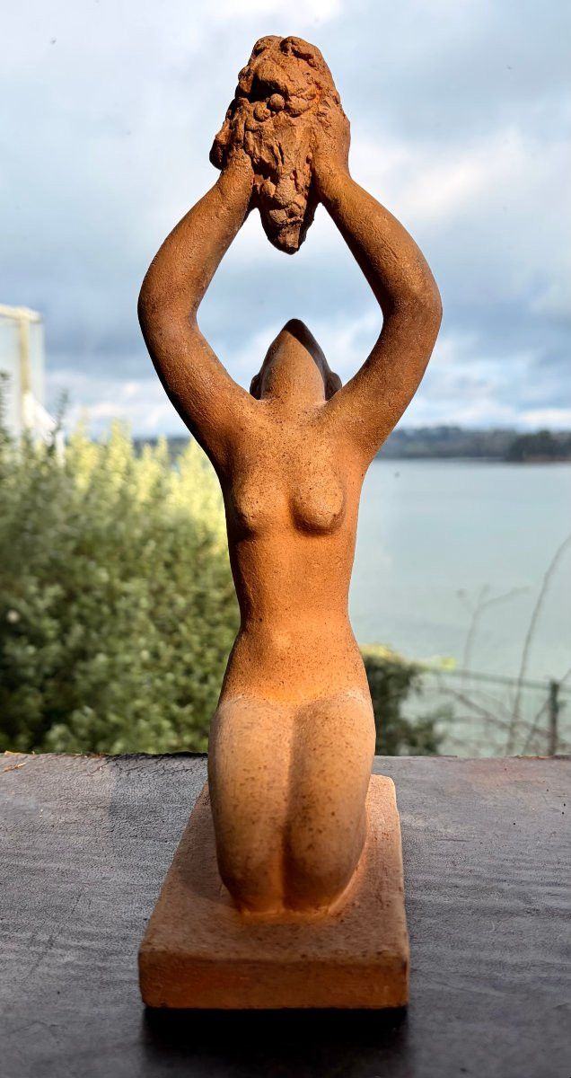 terre cuite jeune femme offrant un bouquet d'Édouard CAZEAUX-photo-3