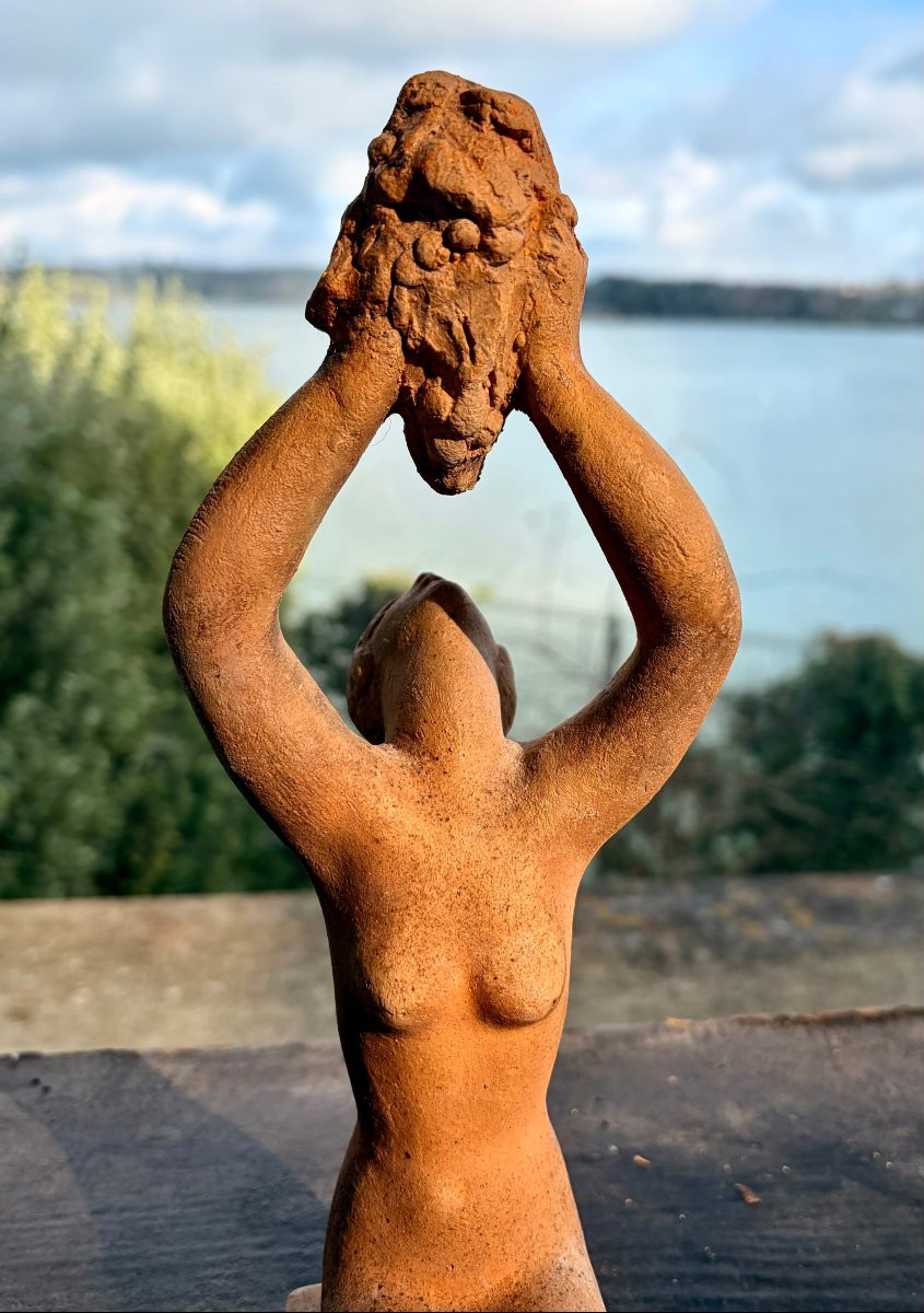 terre cuite jeune femme offrant un bouquet d'Édouard CAZEAUX-photo-4