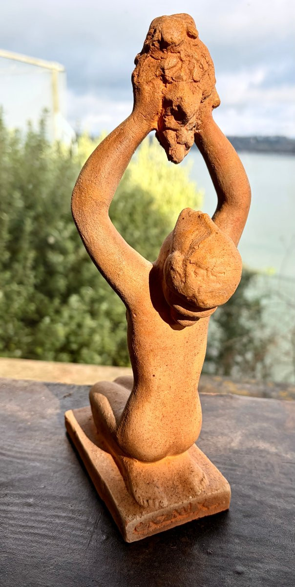 terre cuite jeune femme offrant un bouquet d'Édouard CAZEAUX-photo-5