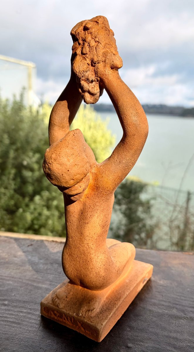 terre cuite jeune femme offrant un bouquet d'Édouard CAZEAUX-photo-7