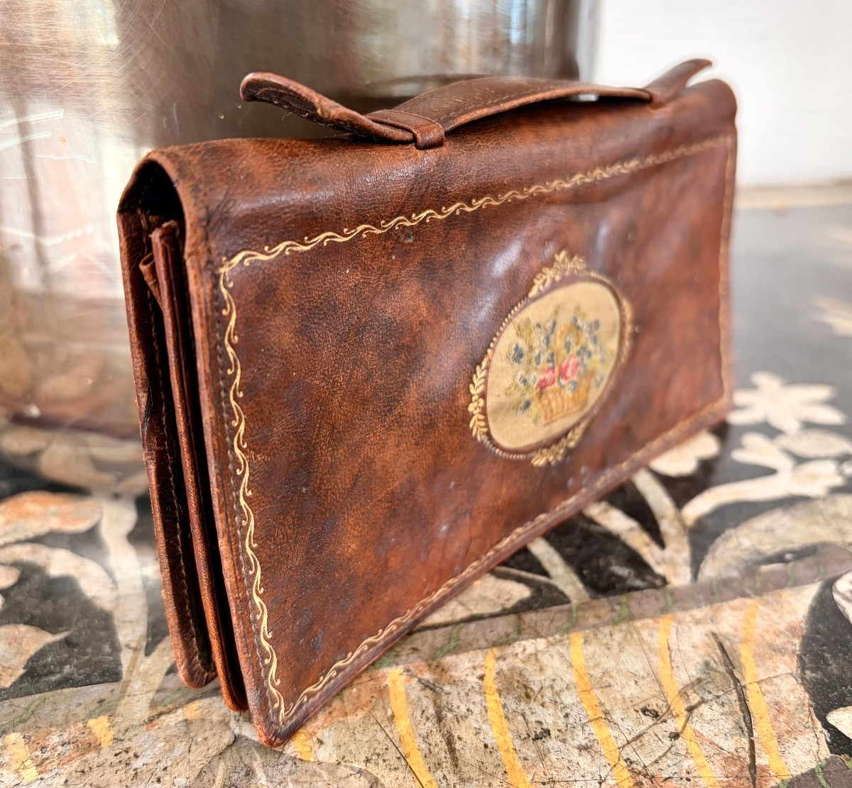 Lancel Leather Clutch With Embroidery 