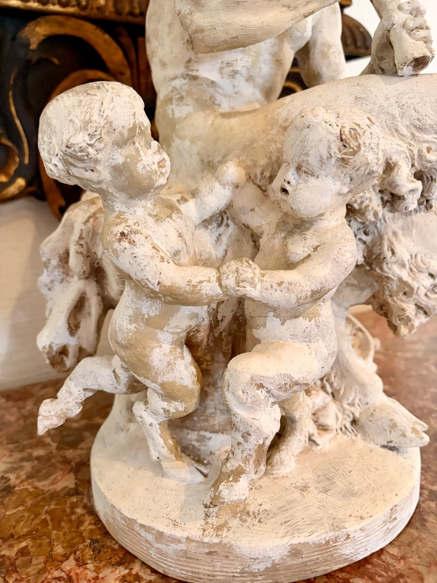 Sculpture de CLODION en terre cuite Faune jouant de la flûte-photo-4