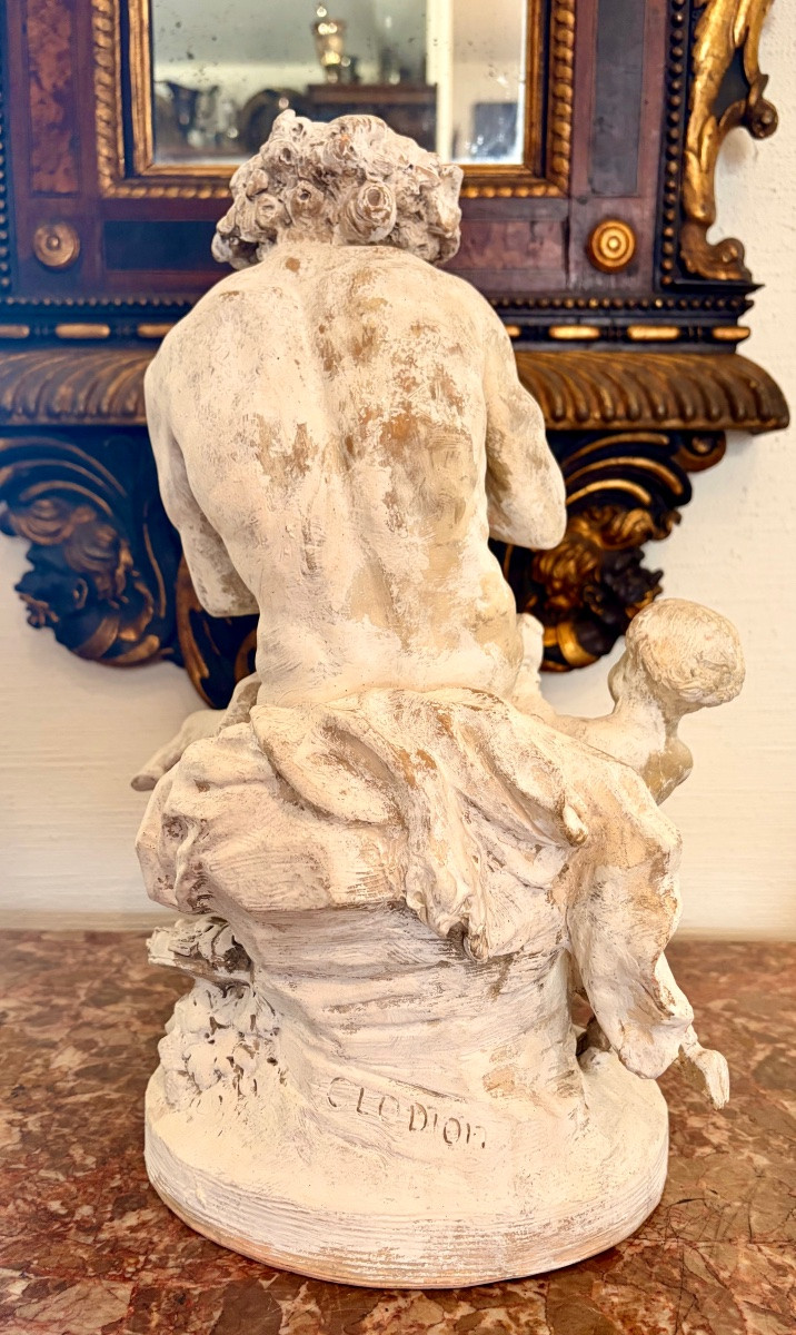 Sculpture de CLODION en terre cuite Faune jouant de la flûte-photo-3