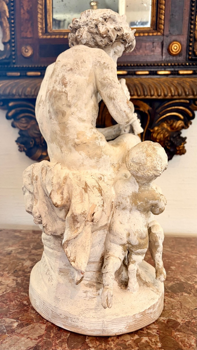 Sculpture de CLODION en terre cuite Faune jouant de la flûte-photo-5