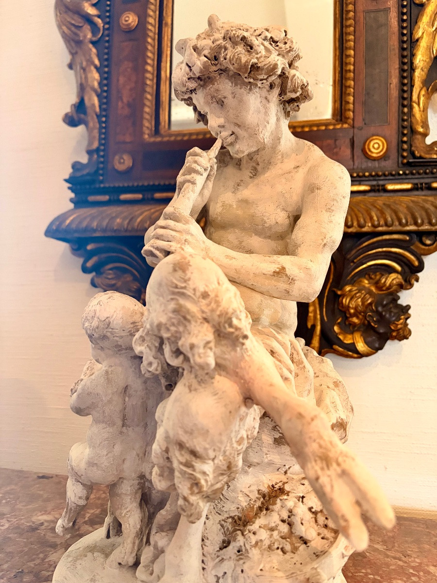 Sculpture de CLODION en terre cuite Faune jouant de la flûte-photo-6