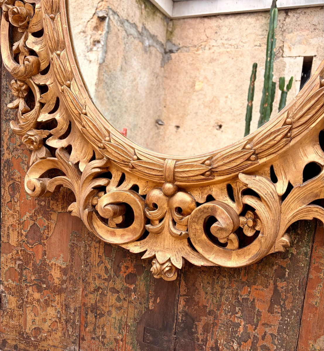 Oval Mirror In Gilded Wood In Rocail Style From The 19th Century -photo-5