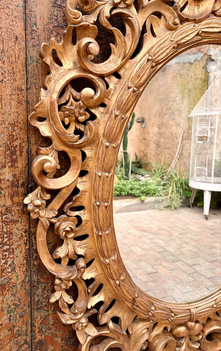 Oval Mirror In Gilded Wood In Rocail Style From The 19th Century -photo-6