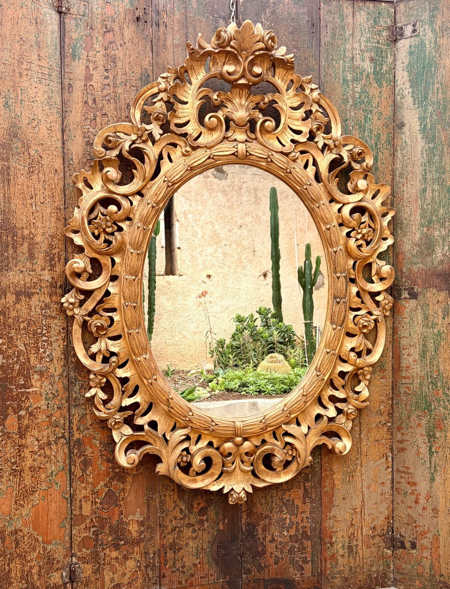 Oval Mirror In Gilded Wood In Rocail Style From The 19th Century -photo-7