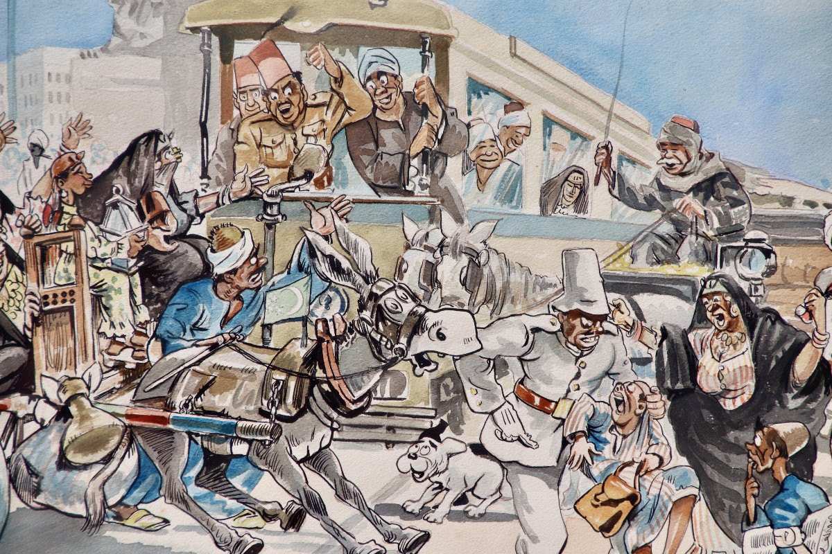 Watercolor Caricature Scene Of Life In Egypt Not Juan Sintes-photo-3