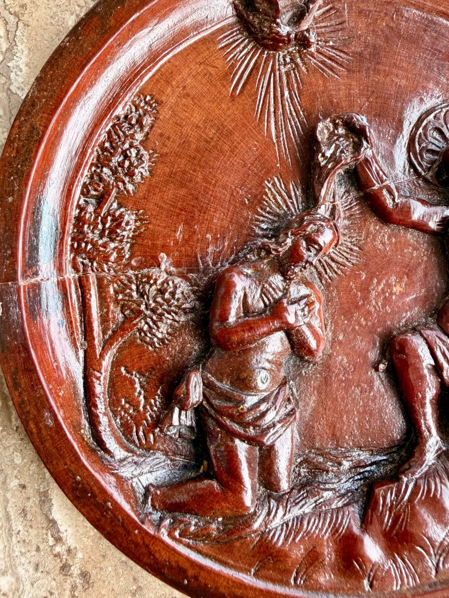 médaillon XVIIème en buis représentant le baptême du Christ -photo-3