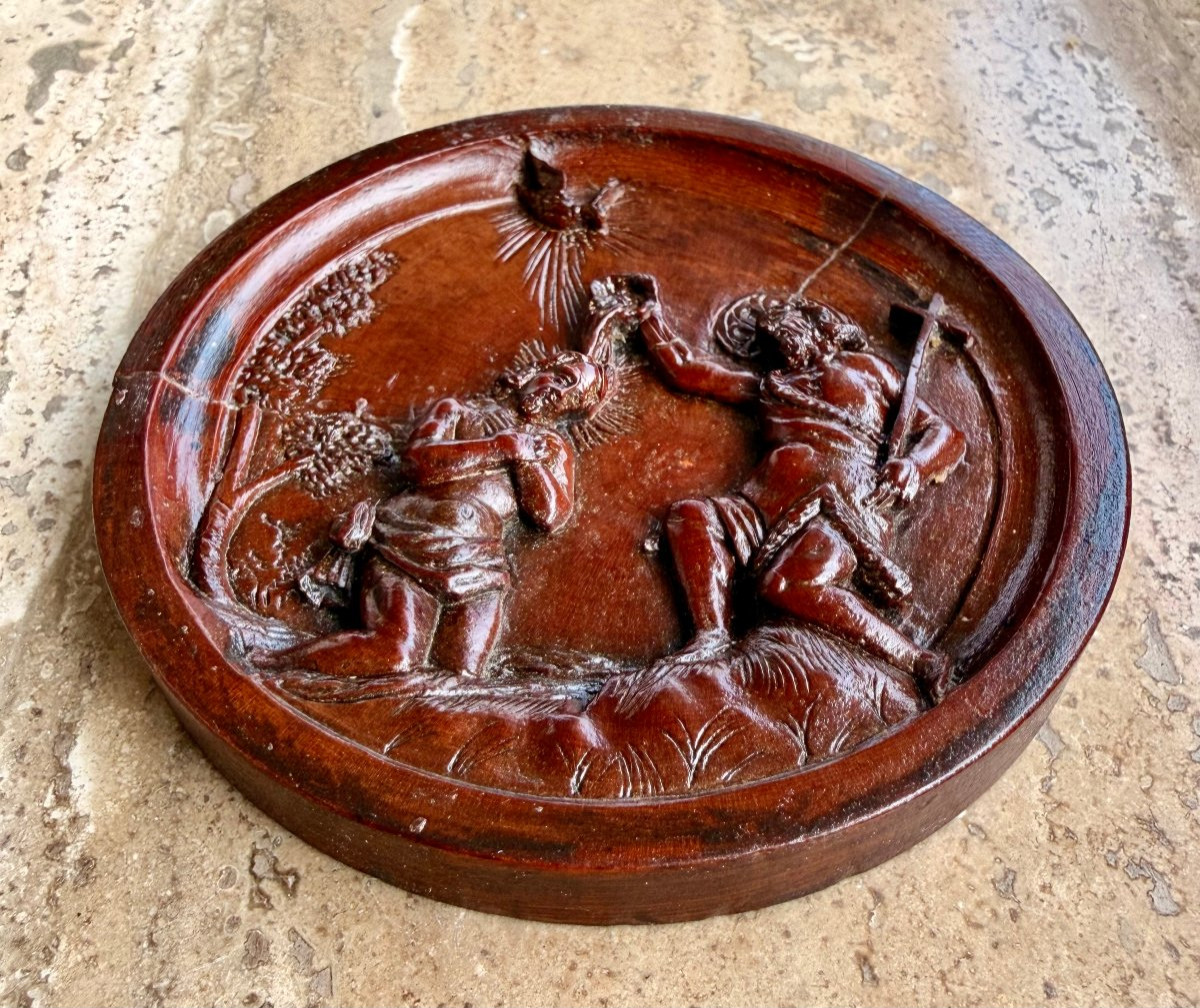 médaillon XVIIème en buis représentant le baptême du Christ -photo-4