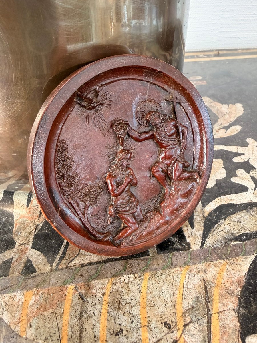 médaillon XVIIème en buis représentant le baptême du Christ -photo-3