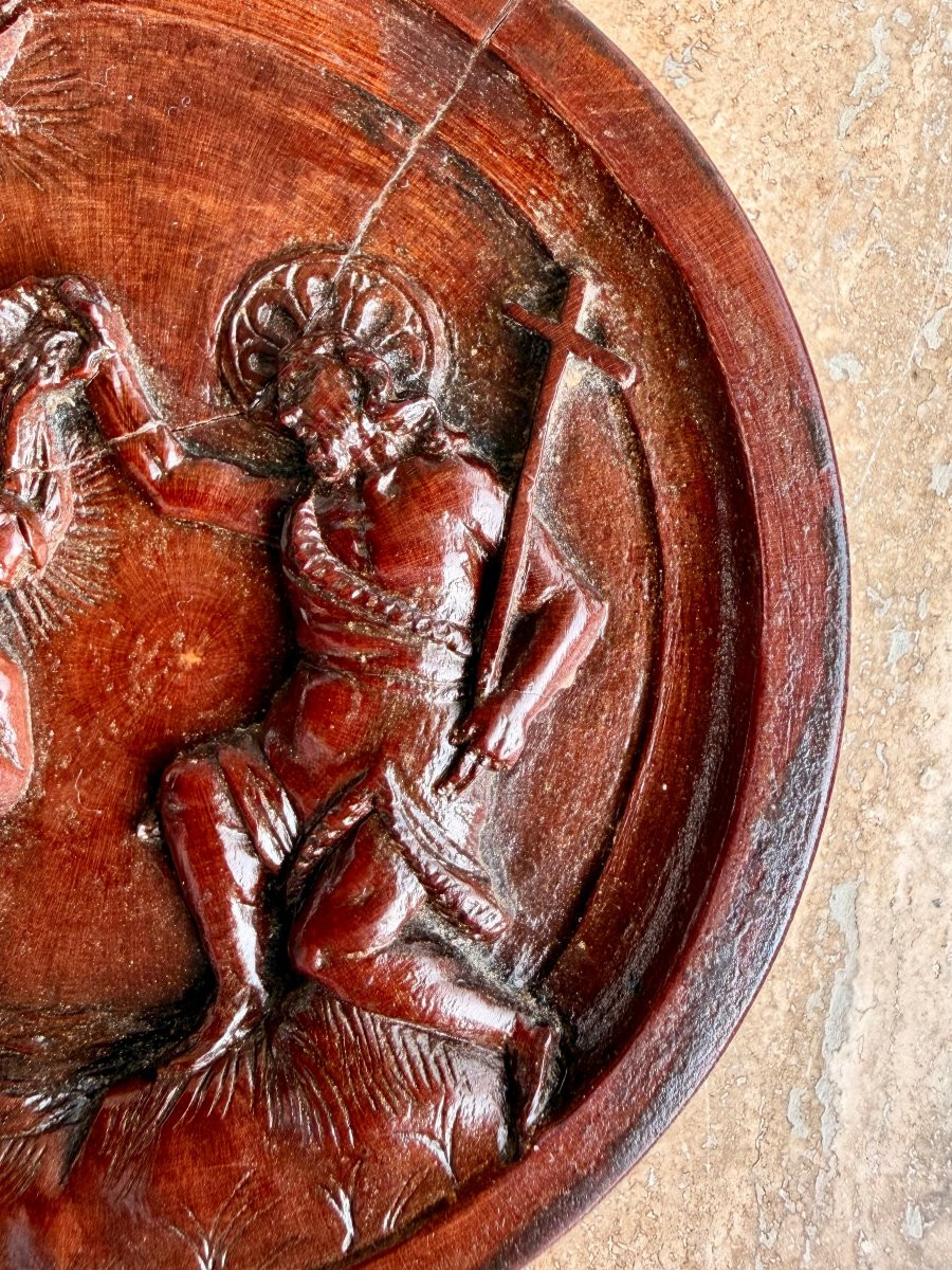 médaillon XVIIème en buis représentant le baptême du Christ -photo-5