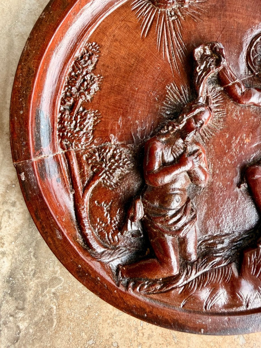 médaillon XVIIème en buis représentant le baptême du Christ -photo-6