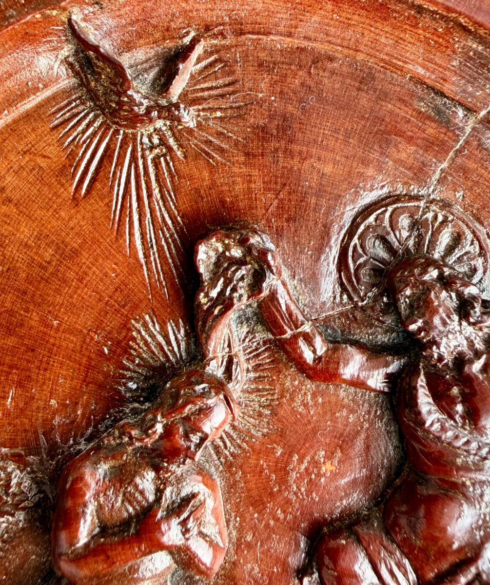 médaillon XVIIème en buis représentant le baptême du Christ -photo-7