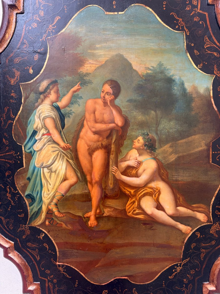 Italian Set Painting Romantic Scene 19th Century-photo-2