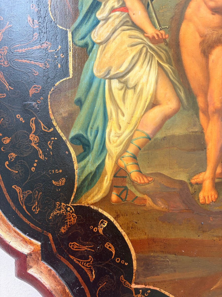 Italian Set Painting Romantic Scene 19th Century-photo-3