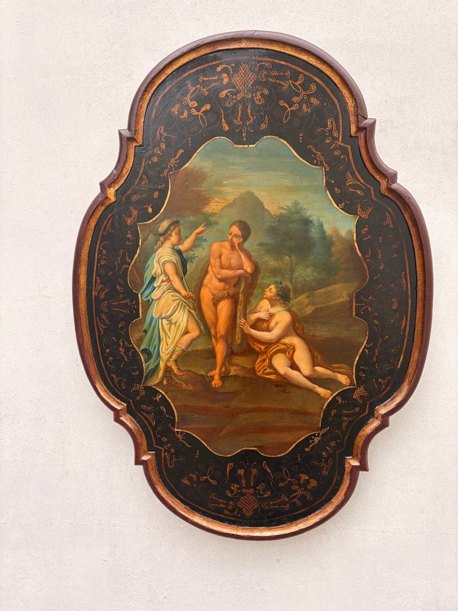 Italian Set Painting Romantic Scene 19th Century-photo-1