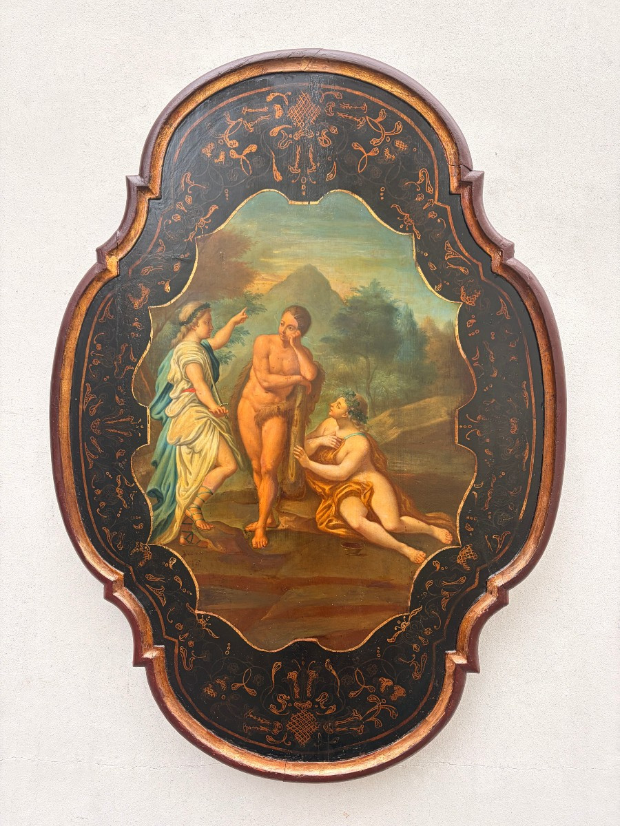 Italian Set Painting Romantic Scene 19th Century