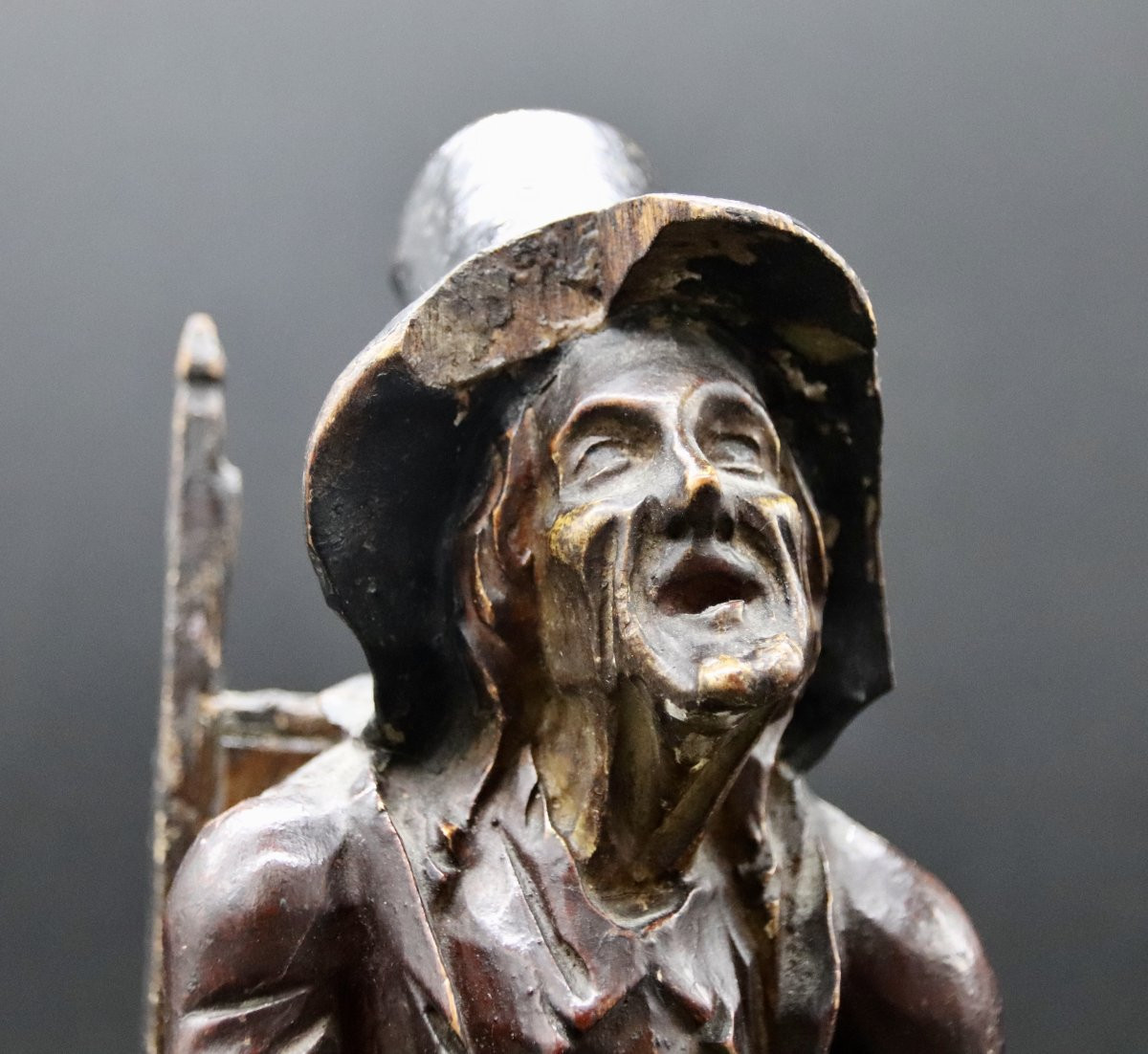 19th Century Sculpture Old Woman With Hurdy-gurdy-photo-3
