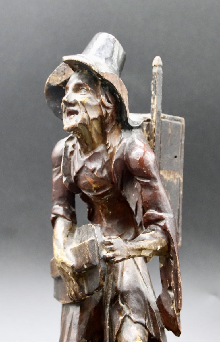 19th Century Sculpture Old Woman With Hurdy-gurdy-photo-1