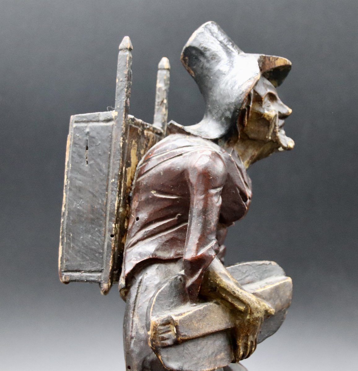 19th Century Sculpture Old Woman With Hurdy-gurdy-photo-2