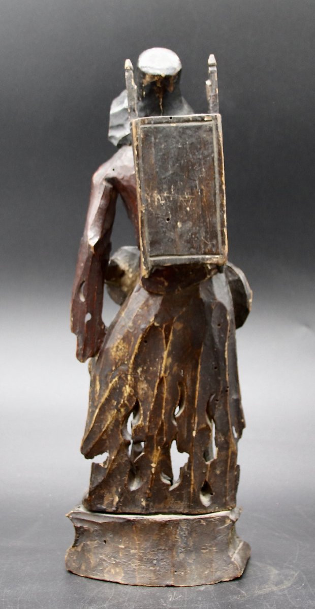 19th Century Sculpture Old Woman With Hurdy-gurdy-photo-3