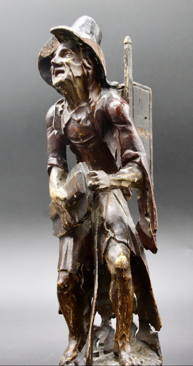 19th Century Sculpture Old Woman With Hurdy-gurdy-photo-5