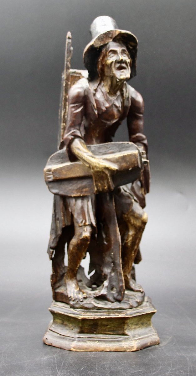 19th Century Sculpture Old Woman With Hurdy-gurdy-photo-6