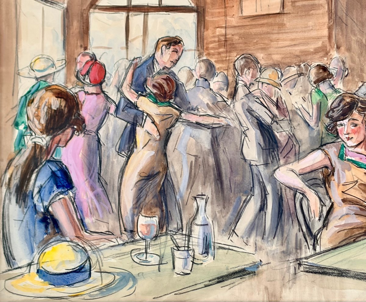 aquarelle "scène de bistrot" par F. FERNEL -photo-4