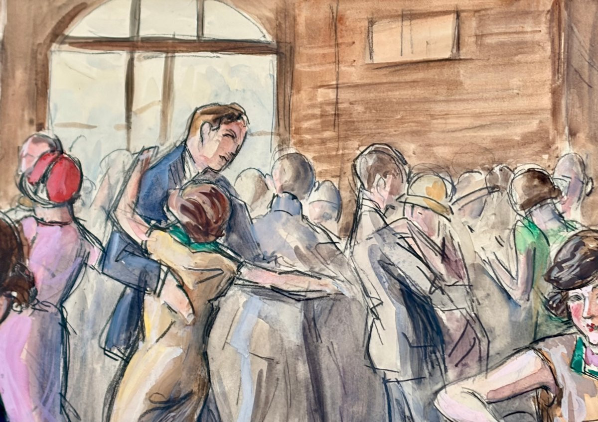 aquarelle "scène de bistrot" par F. FERNEL -photo-3