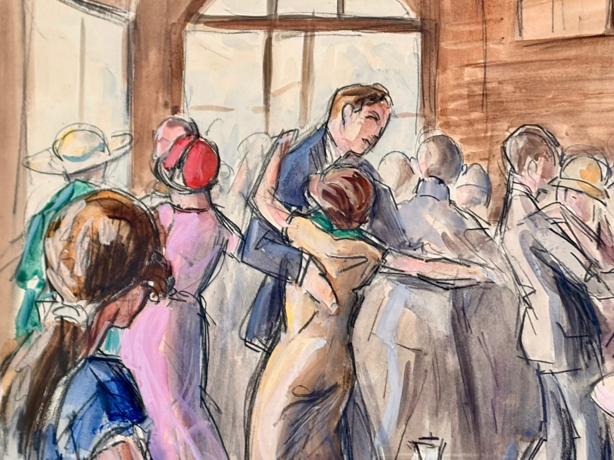 aquarelle "scène de bistrot" par F. FERNEL -photo-6