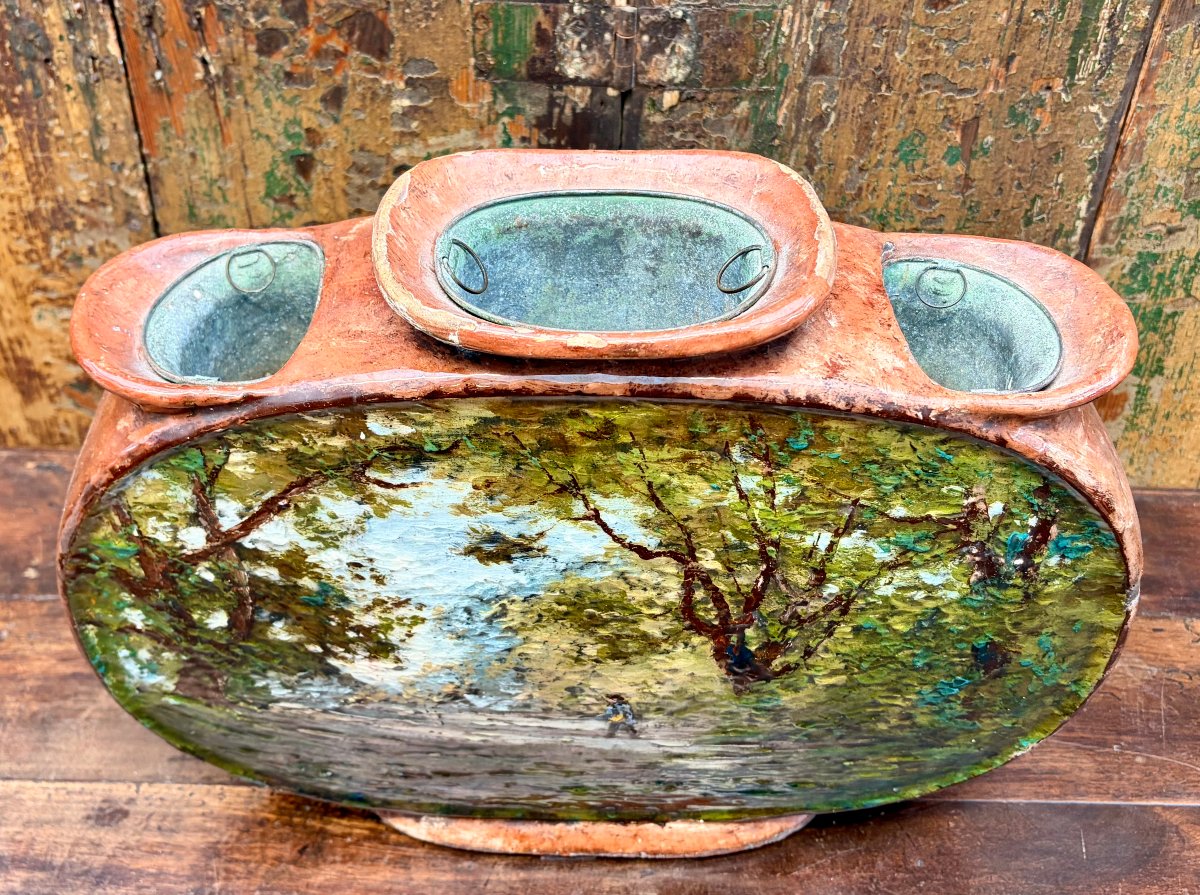 Planter With 3 Ceramic Vases By émile Justin Merlot And Haviland-photo-4