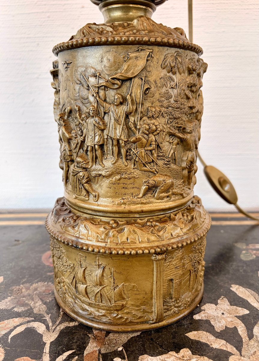 19th-century Lamp Made Of Repoussé Brass With Oriental Motifs-photo-2