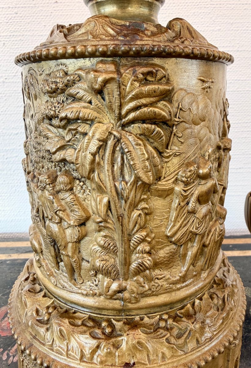 19th-century Lamp Made Of Repoussé Brass With Oriental Motifs-photo-3
