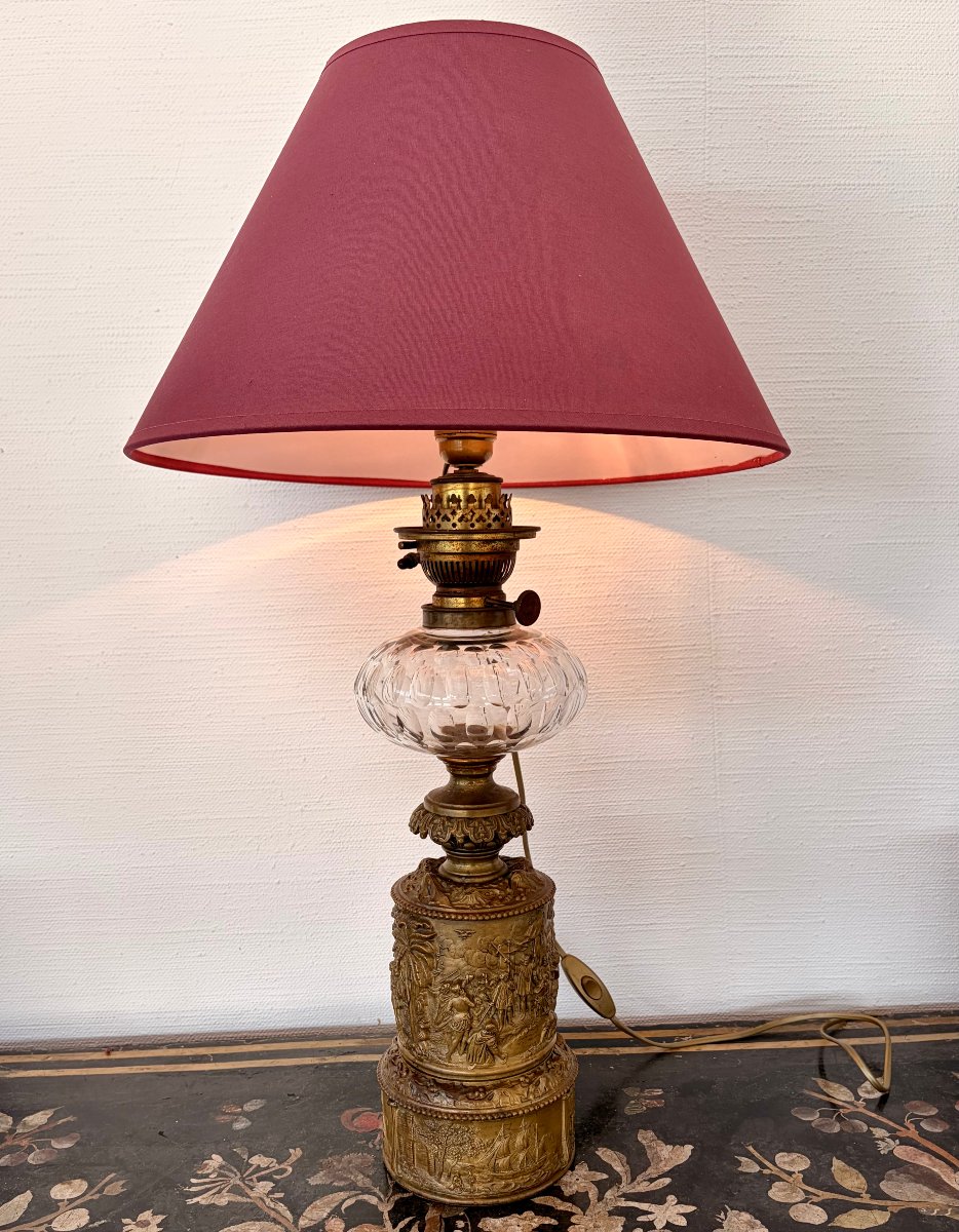 19th-century Lamp Made Of Repoussé Brass With Oriental Motifs-photo-1