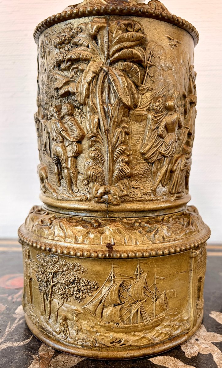 19th-century Lamp Made Of Repoussé Brass With Oriental Motifs-photo-2