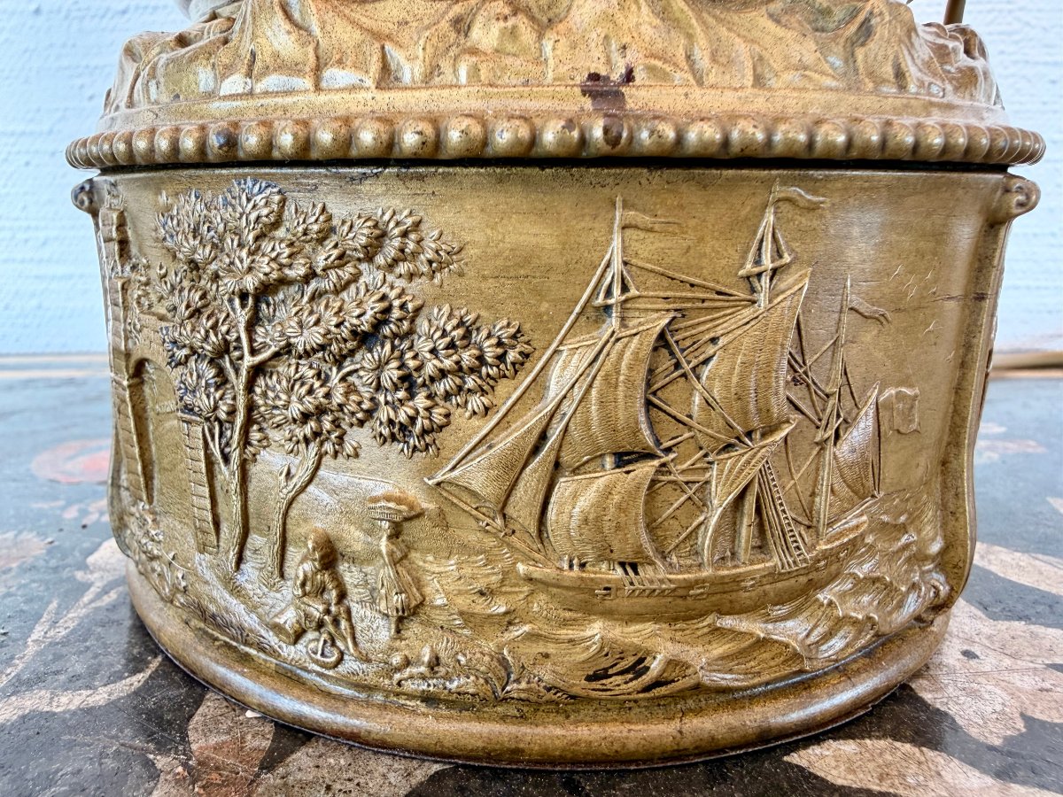 19th-century Lamp Made Of Repoussé Brass With Oriental Motifs-photo-3
