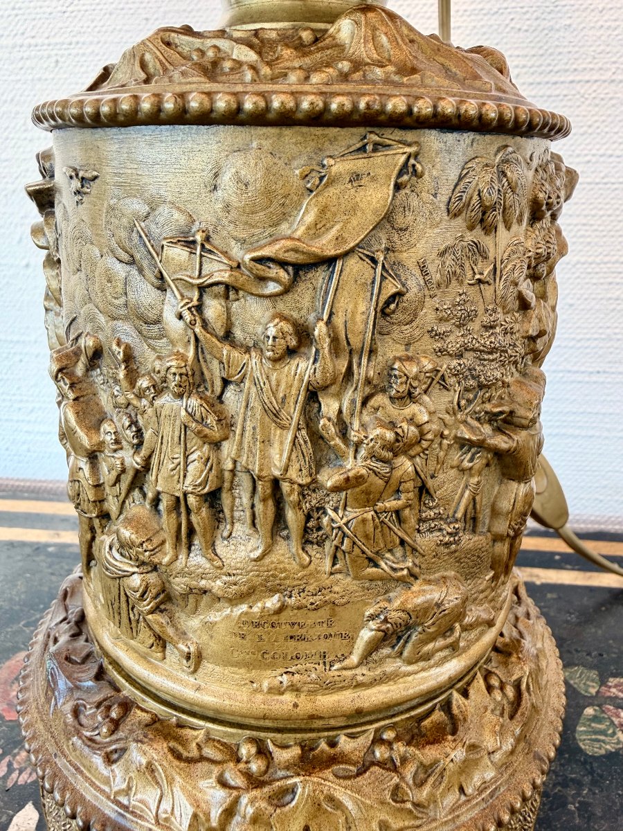 19th-century Lamp Made Of Repoussé Brass With Oriental Motifs-photo-4