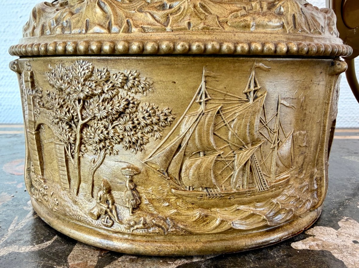19th-century Lamp Made Of Repoussé Brass With Oriental Motifs-photo-7