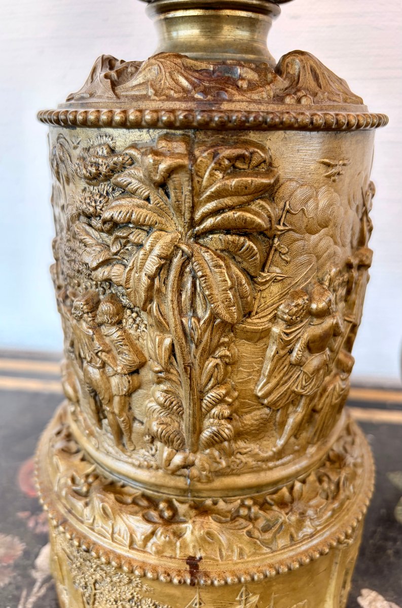 19th-century Lamp Made Of Repoussé Brass With Oriental Motifs-photo-8